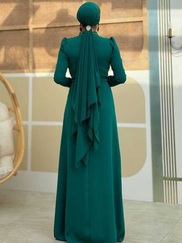 Alternative view of Nikah Dress| Elegant Stone & Feather Detail Evening Gown|7021