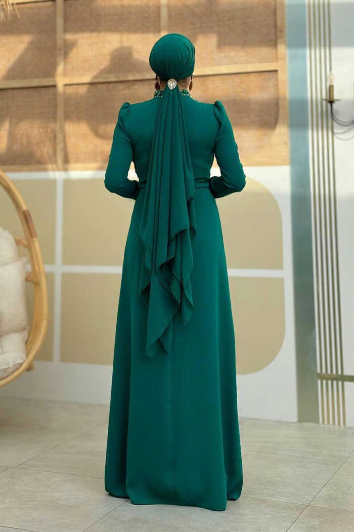 Nikah Dress| Elegant Stone & Feather Detail Evening Gown|7021 2 Nikah Dress| Elegant Stone & Feather Detail Evening Gown|7021 - Image 2