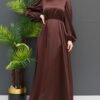 Thin Belted Satin Dress Gold - Image 9