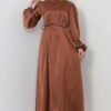 Thin Belted Satin Dress Gold - Image 15