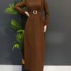 Feather Detailed Hijab Dress Rose Brown - Image 6