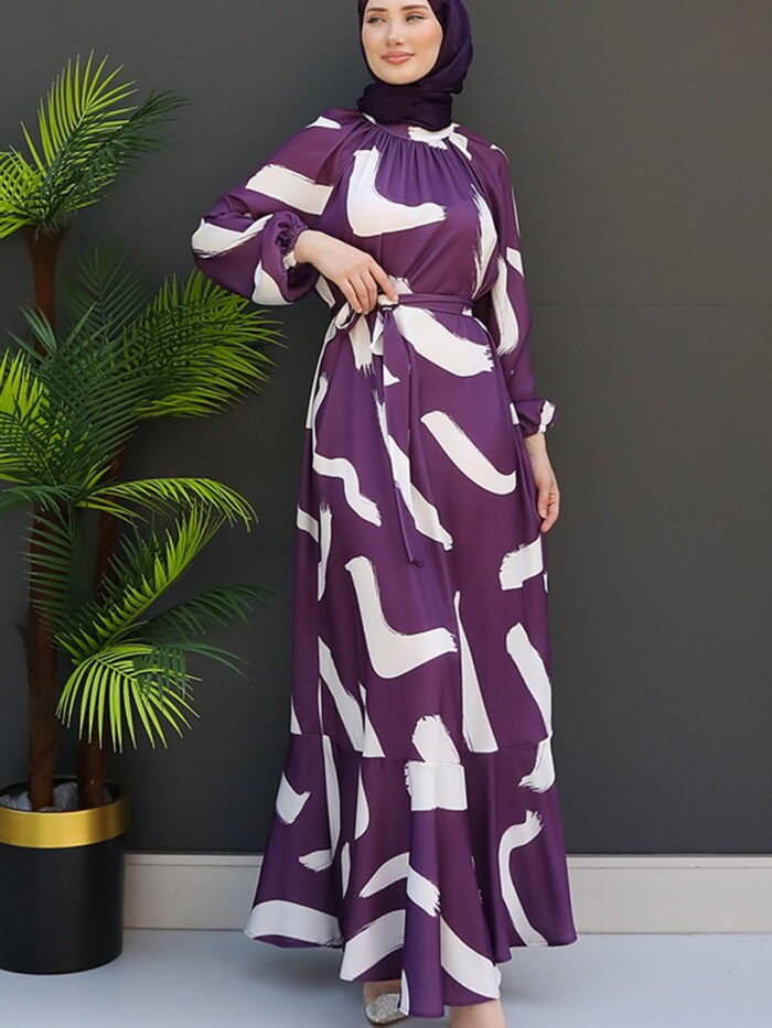 Brush Pattern Dress Dark Lilac