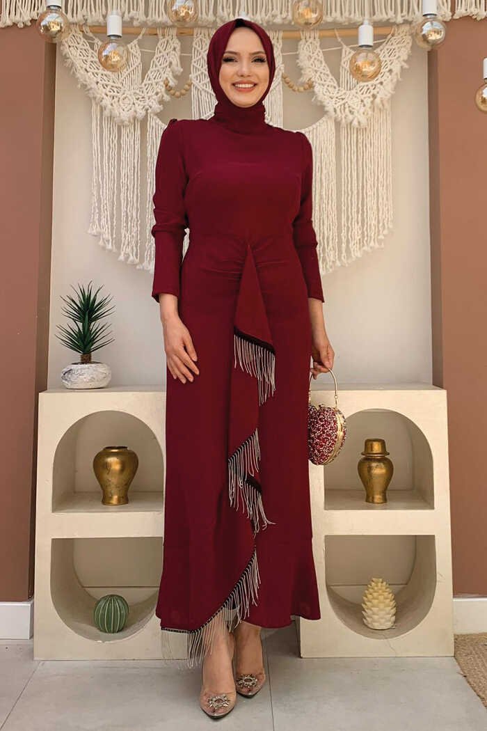 Red Dress Cocktail|Shirred Waist Crepe Evening Dress|3810
