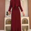 Red Dress Cocktail|Shirred Waist Crepe Evening Dress|3810 - Image 2