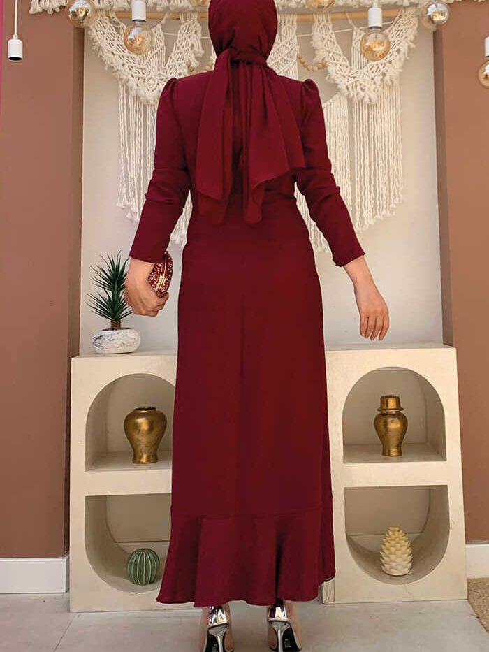 Alternative view of Red Dress Cocktail|Shirred Waist Crepe Evening Dress|3810