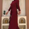 Red Dress Cocktail|Shirred Waist Crepe Evening Dress|3810 - Image 3