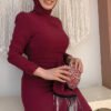 Red Dress Cocktail|Shirred Waist Crepe Evening Dress|3810 - Image 4
