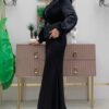 Dress Black Blue|Satin Evening Dress with Belt|3869 - Image 3