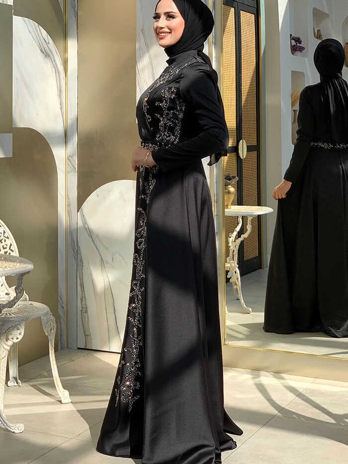 Alternative view of Dress Black Blue White Gold|Satin with Beaded Belt|5002