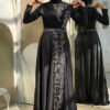 Dress Black Blue White Gold|Satin with Beaded Belt|5002 - Image 3