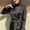 Dress Black Blue White Gold|Satin with Beaded Belt|5002 - Image 4