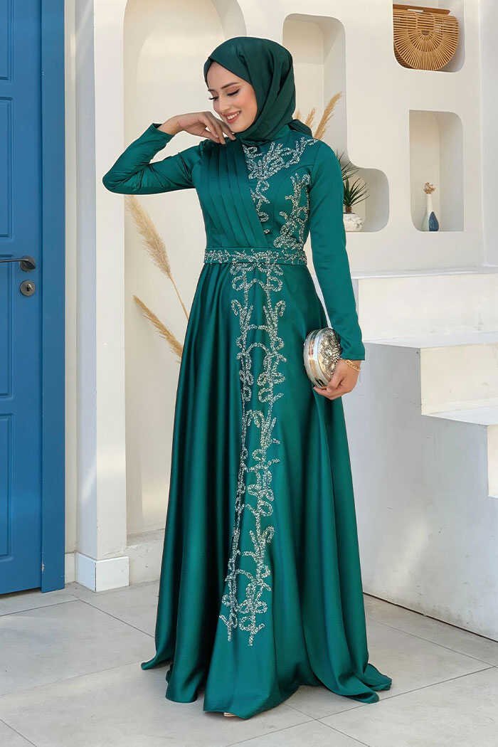 Dress Black Blue White Gold|Satin with Beaded Belt|5002 - 48 , t
