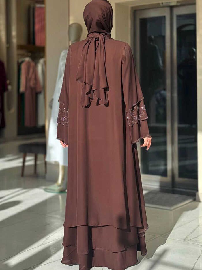 Alternative view of 🌙 Islamic Dress Women|Stone-Embellished Abaya & Shawl Set(70001)