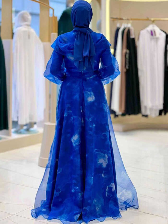 Alternative view of Blue Abaya Dress|Self-Patterned|abaya dress blue|7047