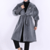 amazing Turkish Coat for Women|Waist-Banded Collar Coat with Stone Brooch Detail|7874 - Image 9