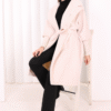 amazing Turkish Coat for Women|Waist-Banded Collar Coat with Stone Brooch Detail|7874 - Image 14