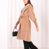 amazing Turkish Coat for Women|Waist-Banded Collar Coat with Stone Brooch Detail|7874 - Image 15