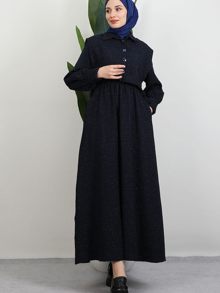Alçin Tweed Dress Navy Blue
