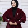 amazing Turkish Coat for Women|Waist-Banded Collar Coat with Stone Brooch Detail|7874 - Image 4