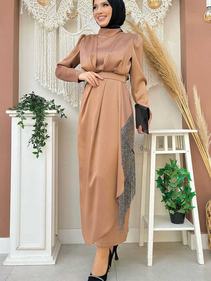 Alternative view of Muslim Dresses|Tassel Belt & Princess Shoulders|3763