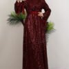 V-Neck Draped Dress Burgundy - Image 2