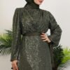 V-Neck Draped Dress Khaki - Image 5