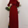 Pleated Satin Dress in Burgundy - Image 2