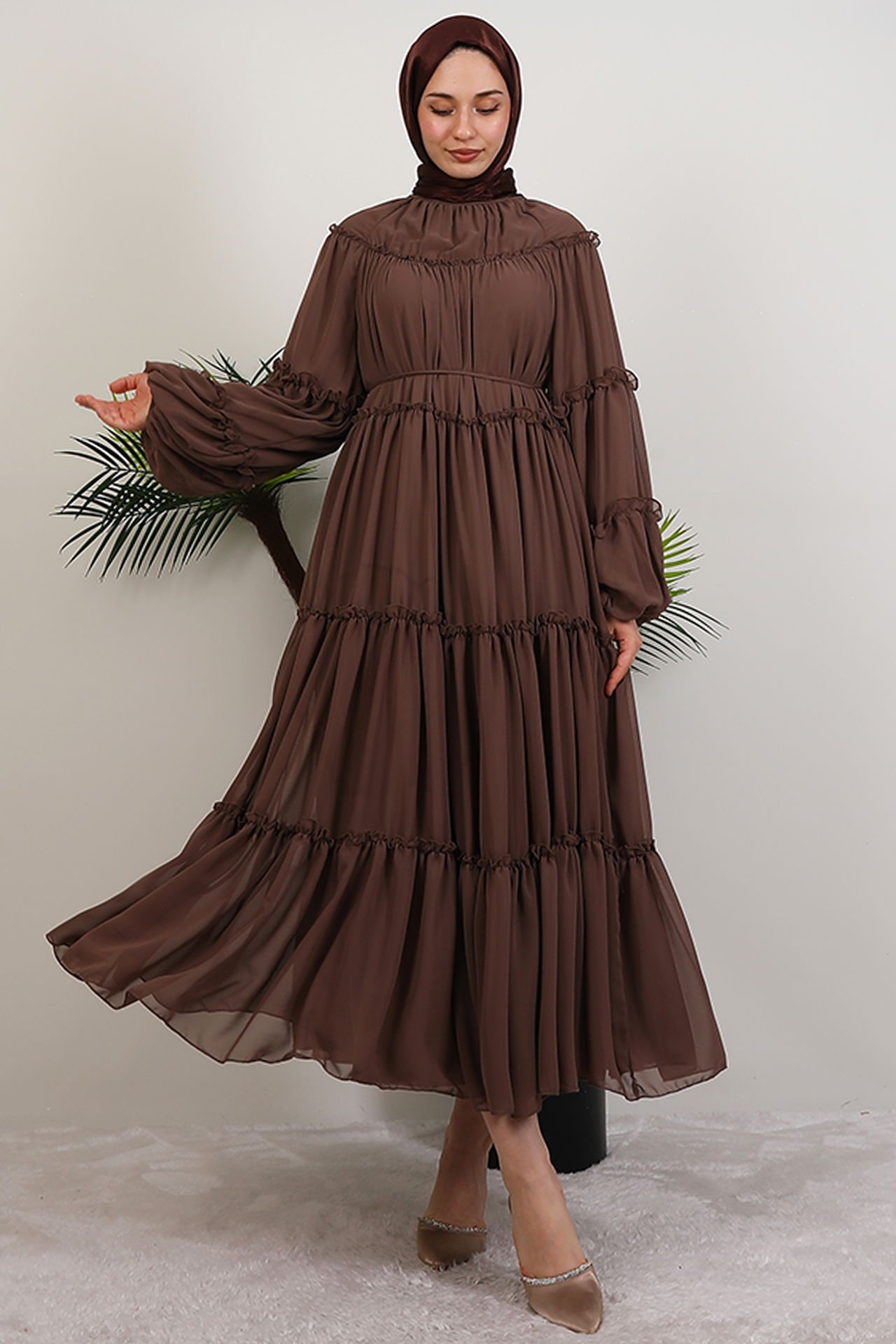 Ilay Chiffon Dress Mink 2 Ilay Chiffon Dress Mink - Image 2