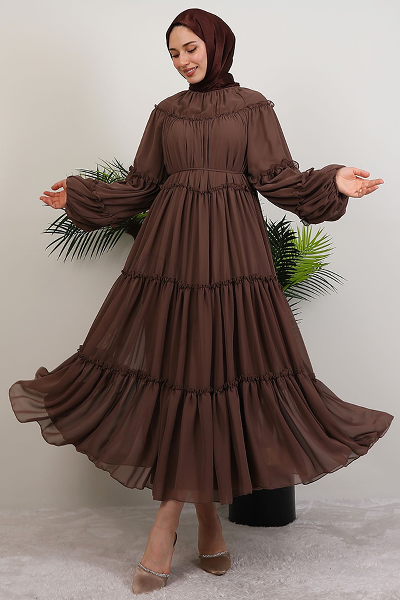 Ilay Chiffon Dress Mink 4 Ilay Chiffon Dress Mink - Image 4