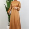 Thin Belted Satin Dress Gold - Image 2