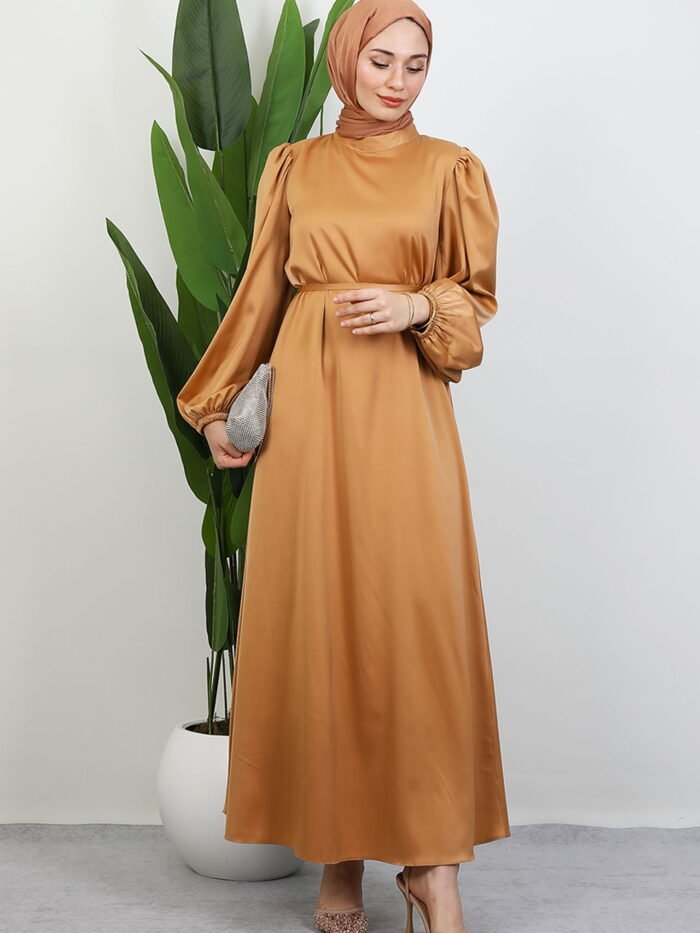 Alternative view of Thin Belted Satin Dress Gold