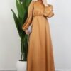 Thin Belted Satin Dress Gold - Image 3
