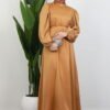 Thin Belted Satin Dress Gold - Image 4