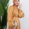 Thin Belted Satin Dress Gold - Image 5