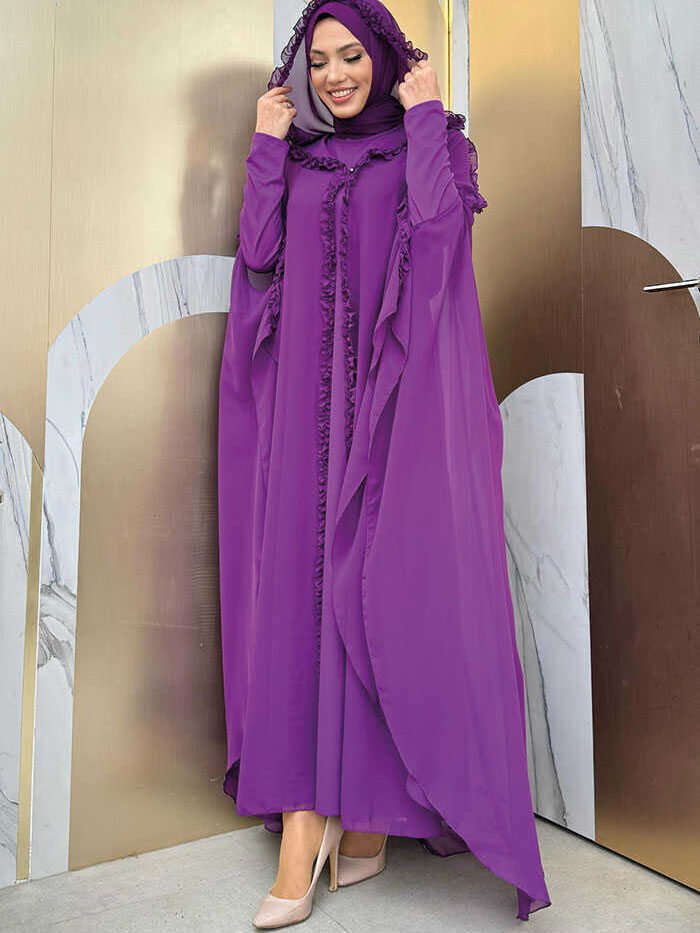 Alternative view of Eid Dress|Abaya Dress Set with Ruffle Detail|3778