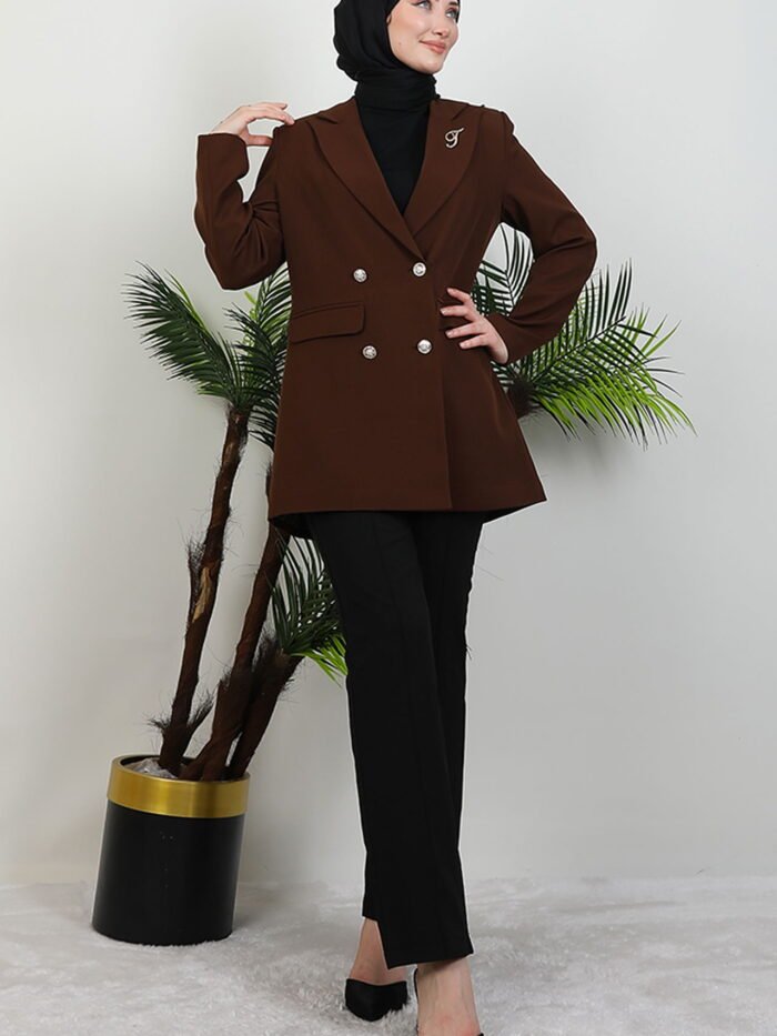 Butterfly Brooch Detail Jacket Brown