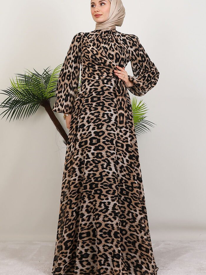 Leopard Chiffon Dress Brown