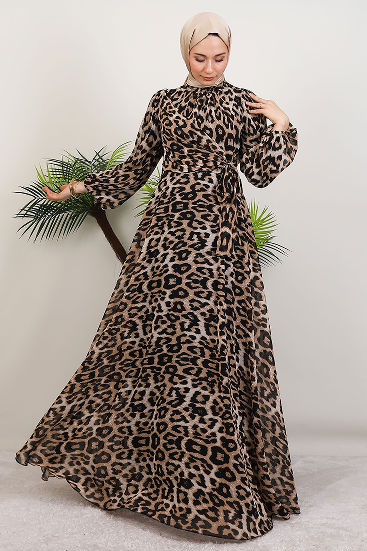 Leopard Chiffon Dress Brown 4 Leopard Chiffon Dress Brown - Image 4