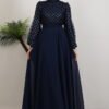 Leyal Tulle Detail Dress Navy Blue