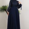 Leyal Tulle Detail Dress Navy Blue - Image 3