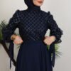 Leyal Tulle Detail Dress Navy Blue - Image 5