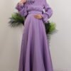 Off-the-Shoulder Cape Dress in Lilac - Image 2