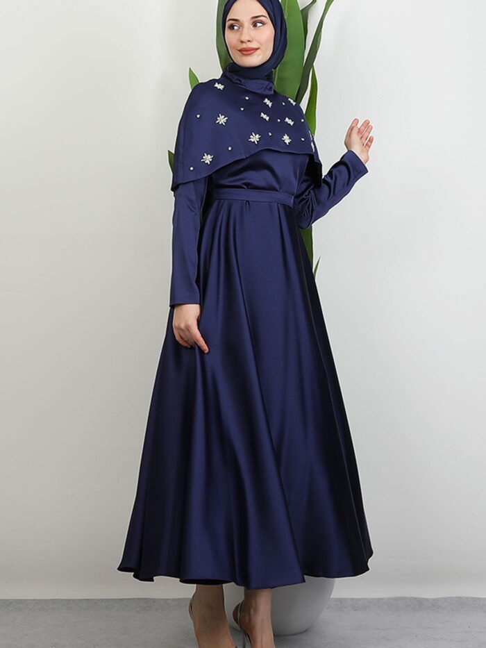 Alternative view of Navy Blue Dress with Stoned Cape