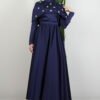 Navy Blue Dress with Stoned Cape - Image 3