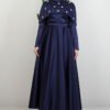 Navy Blue Dress with Stoned Cape - Image 4