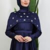 Navy Blue Dress with Stoned Cape - Image 5
