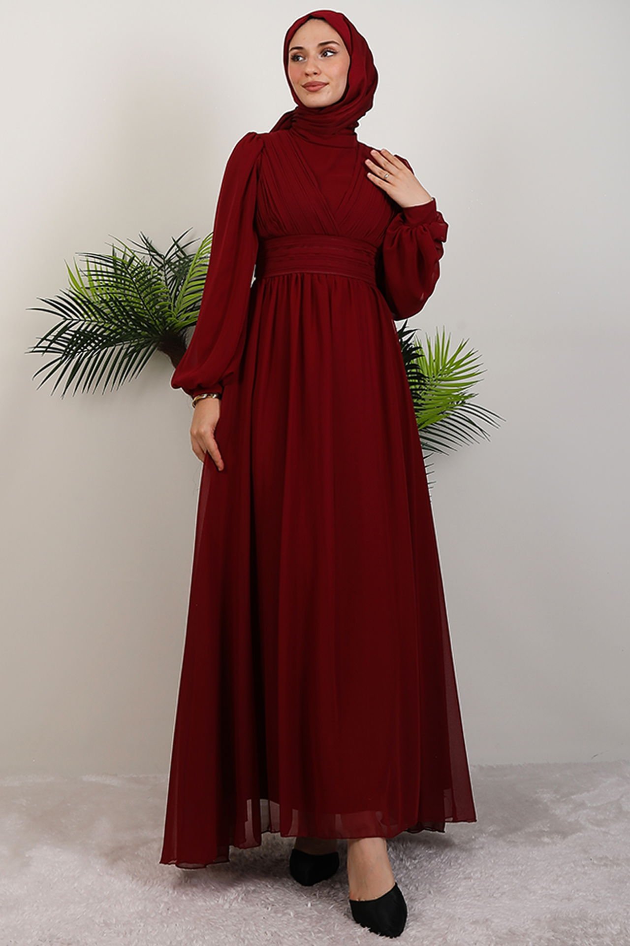 Elegant Pleated Chiffon Dress Mink 6 Elegant Pleated Chiffon Dress Mink - Image 6