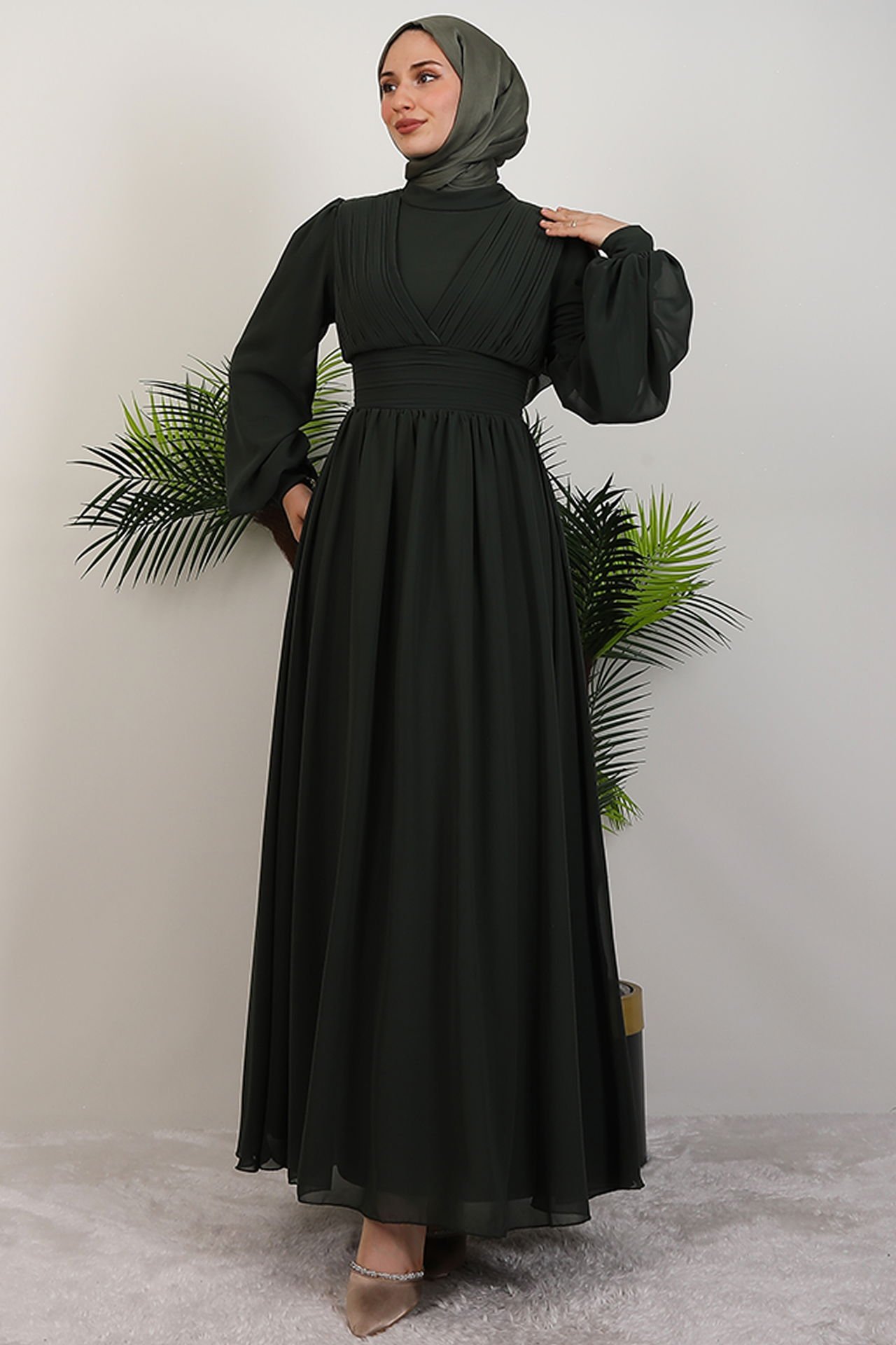 Elegant Pleated Chiffon Dress Mink 7 Elegant Pleated Chiffon Dress Mink - Image 7