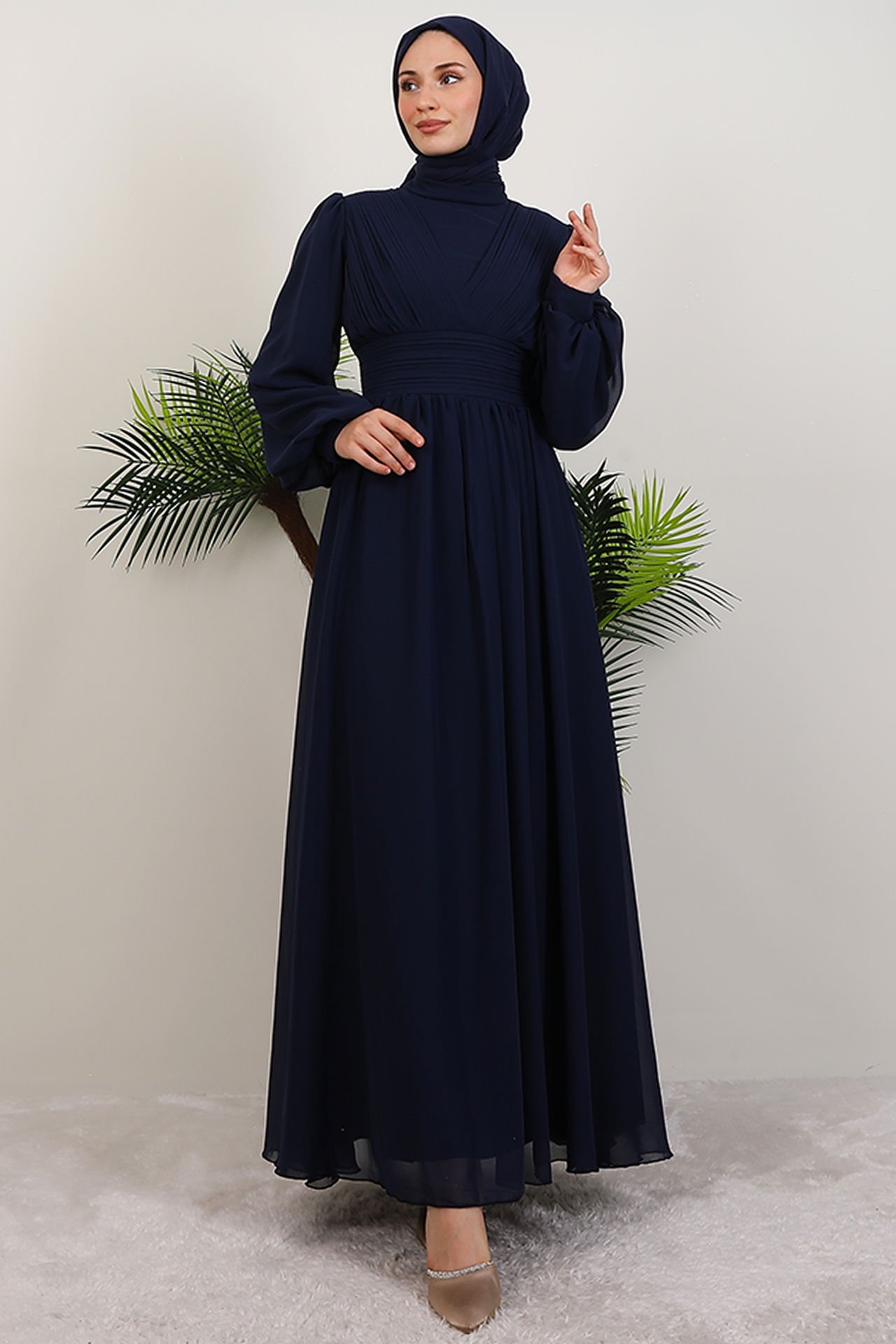 Elegant Pleated Chiffon Dress Mink 8 Elegant Pleated Chiffon Dress Mink - Image 8