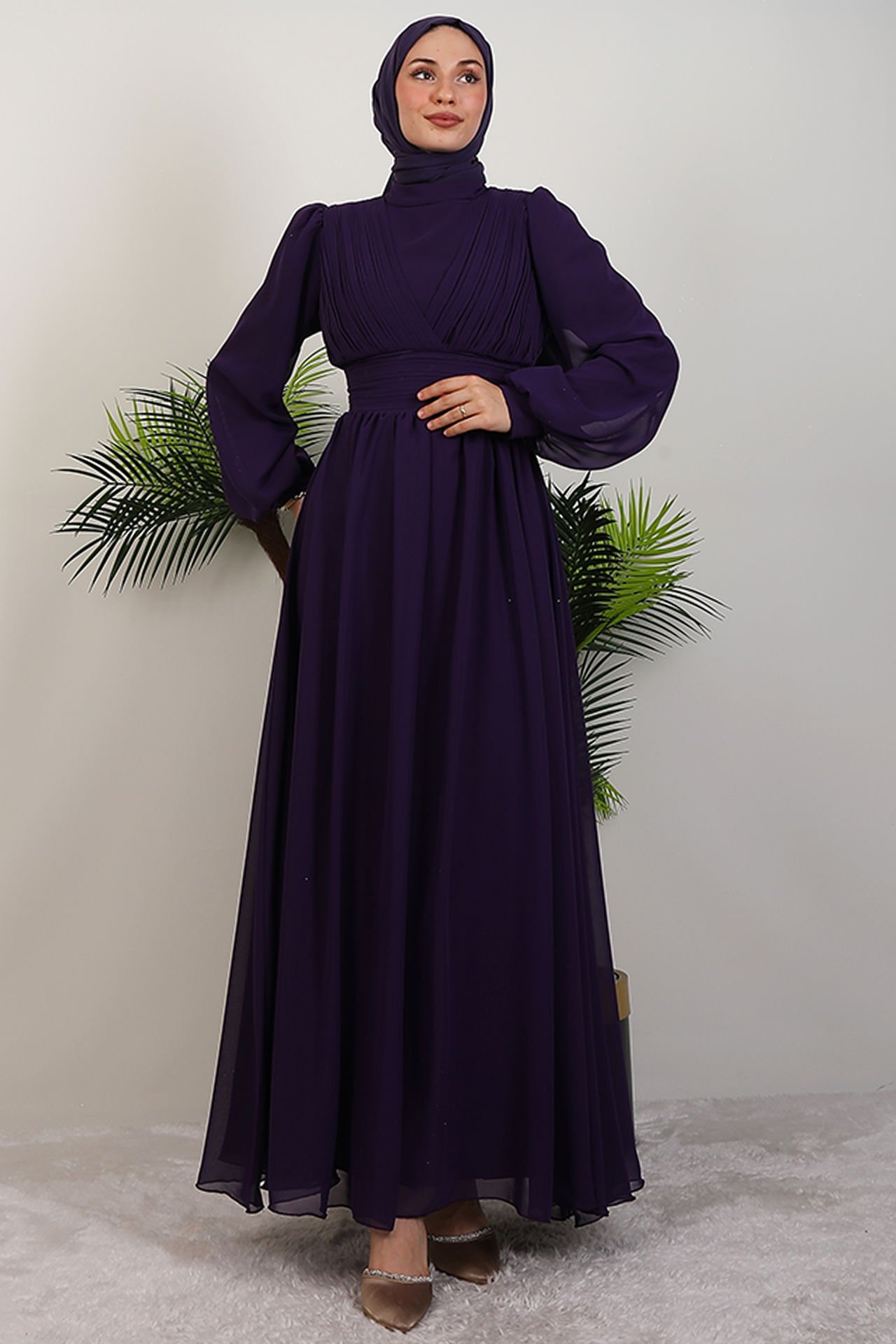 Elegant Pleated Chiffon Dress Mink 9 Elegant Pleated Chiffon Dress Mink - Image 9